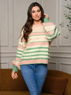WOMEN'S LONG BALLOON SLEEVE COLORBLOCK SWEATER