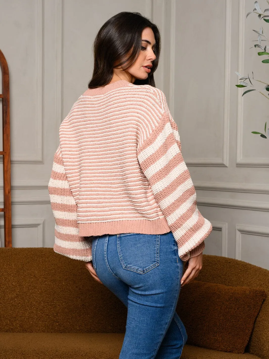 WOMEN'S LONG BALLOON SLEEVE COLORBLOCK SWEATER