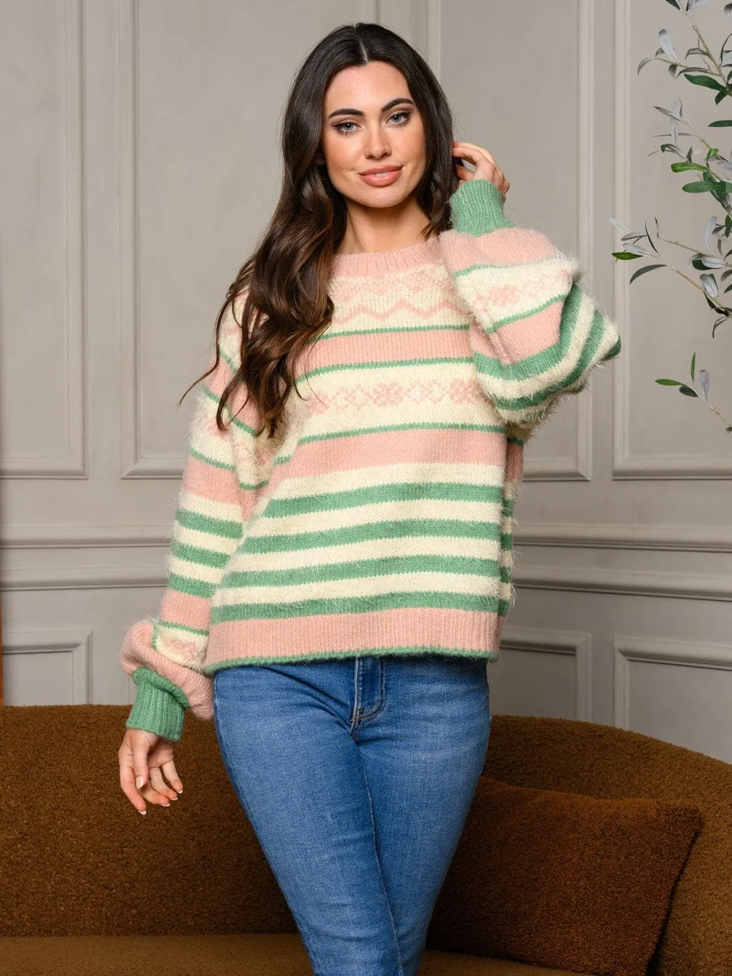 WOMEN'S LONG BALLOON SLEEVE COLORBLOCK SWEATER
