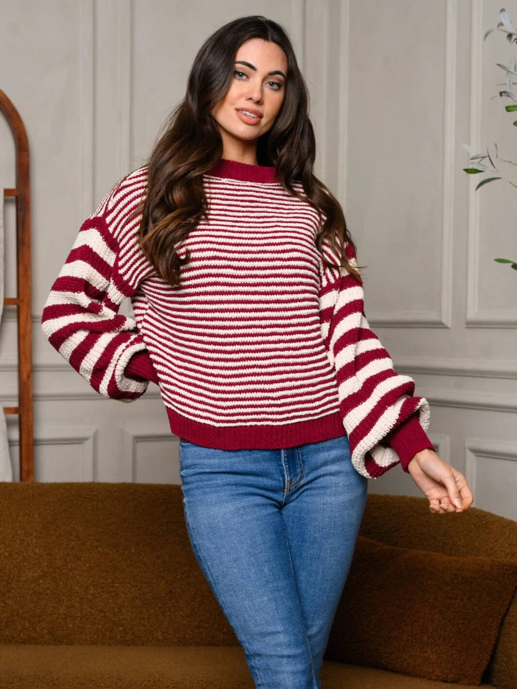 WOMEN'S LONG BALLOON SLEEVE COLORBLOCK SWEATER