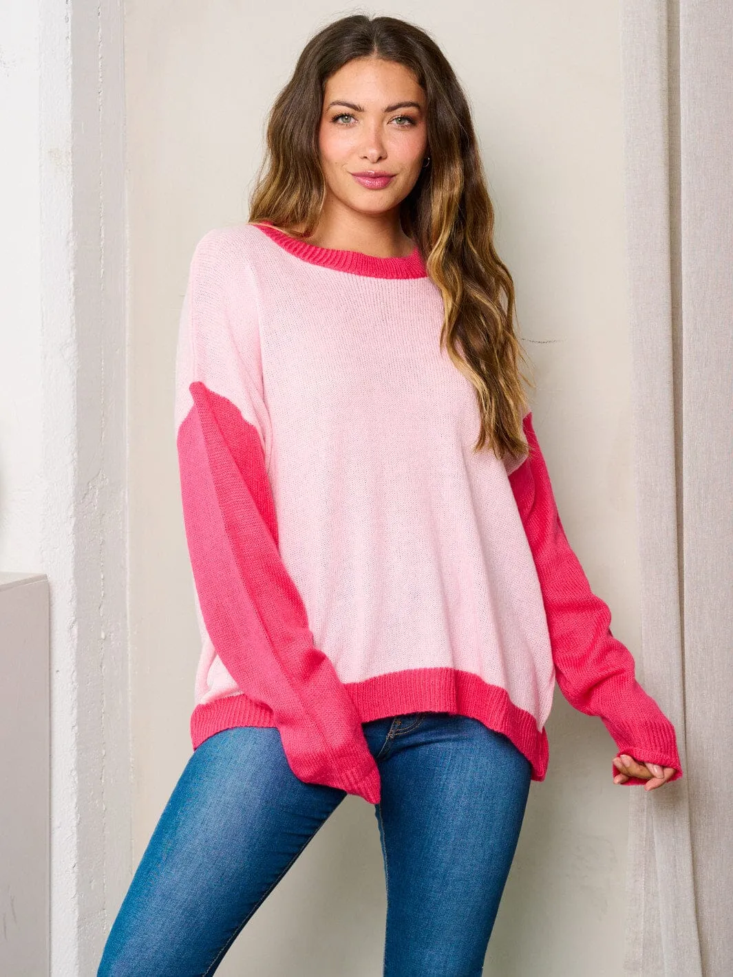 WOMEN'S LONG SLEEVES COLORBLOCK LOOSE FIT SWEATER
