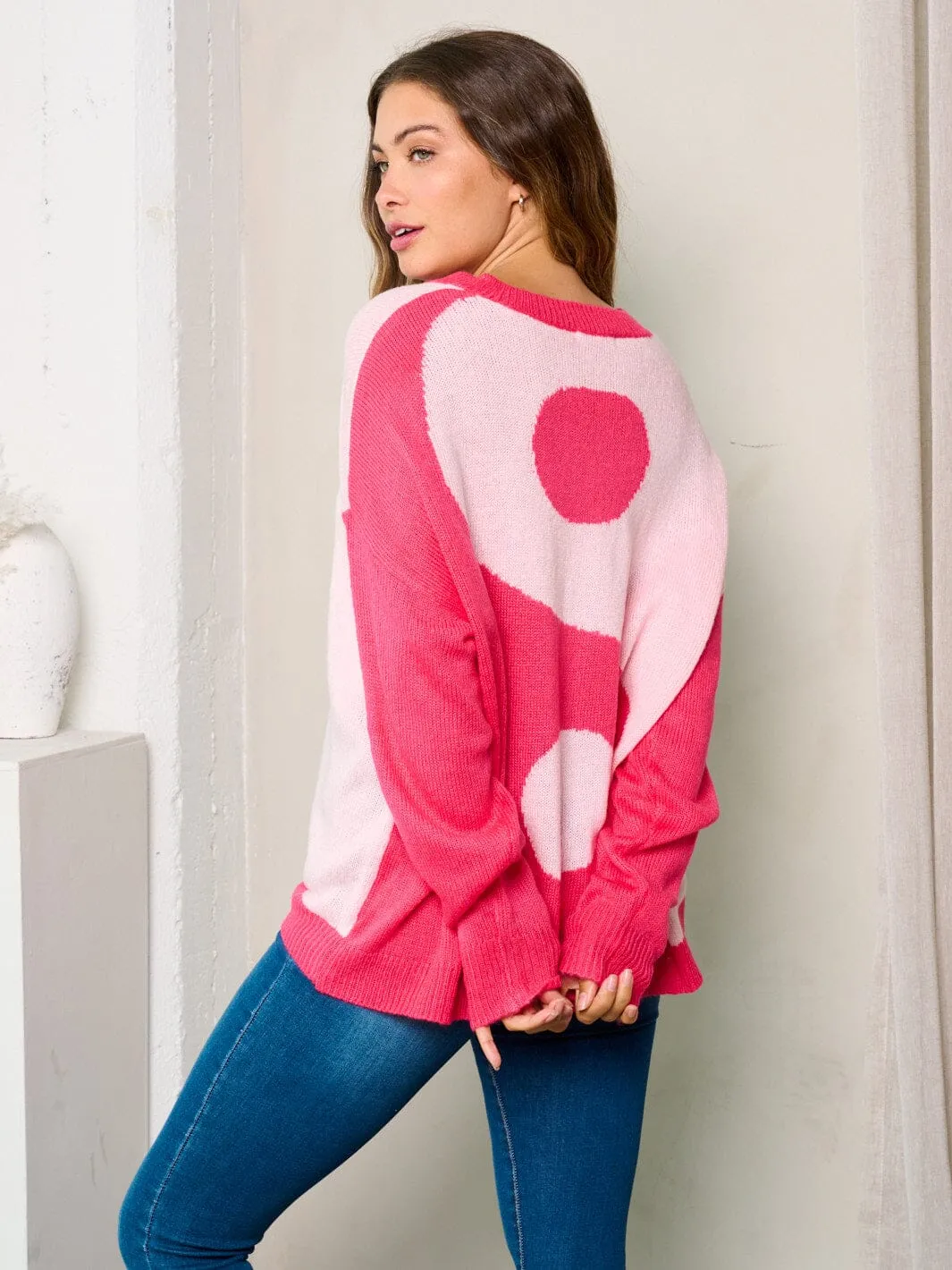 WOMEN'S LONG SLEEVES COLORBLOCK LOOSE FIT SWEATER