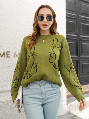 Women's Round Neck Animal Motifs Knitting Sweater