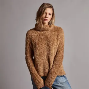 Wool Blend Sherpa Turtleneck Sweater - Caramel