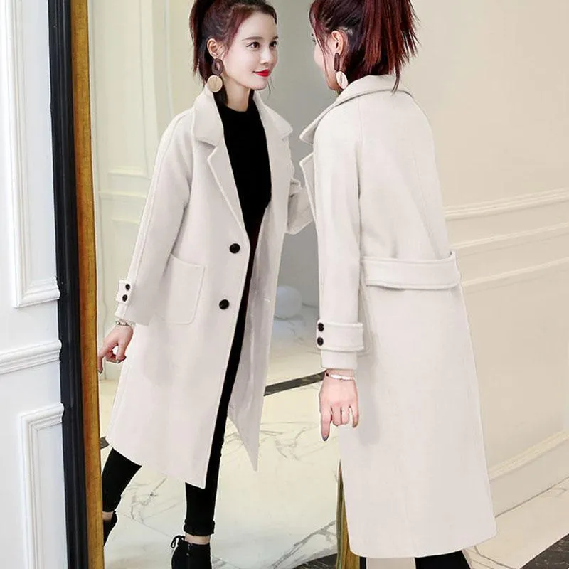 Woolen Coat Women's Mid-length Thickened Autumn and Winter Korean Loose Woolen Cloth Was Thin Winter Woolen Coat