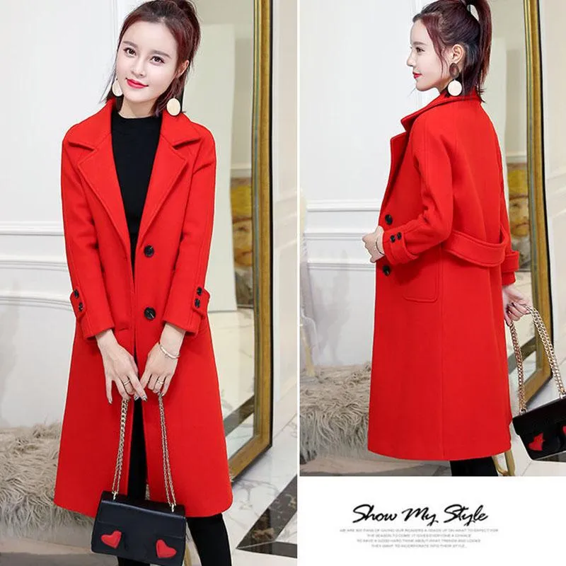 Woolen Coat Women's Mid-length Thickened Autumn and Winter Korean Loose Woolen Cloth Was Thin Winter Woolen Coat