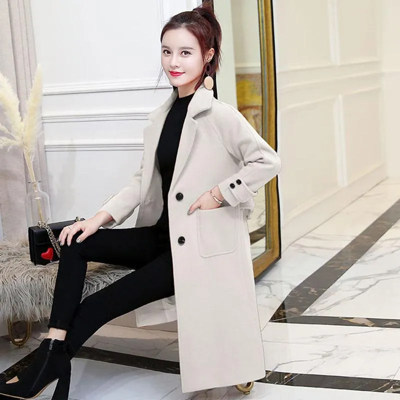Woolen Coat Women's Mid-length Thickened Autumn and Winter Korean Loose Woolen Cloth Was Thin Winter Woolen Coat