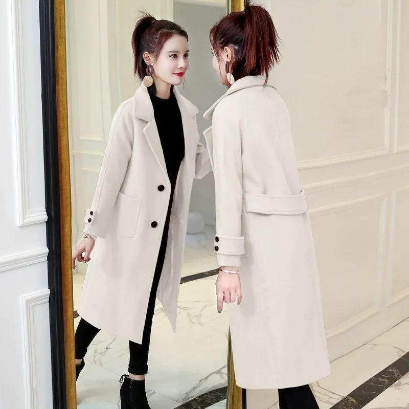 Woolen Coat Women's Mid-length Thickened Autumn and Winter Korean Loose Woolen Cloth Was Thin Winter Woolen Coat