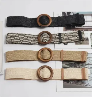 Woven Belt Boho Stretch with Wooden Buckle – Women’s Waist Clincher