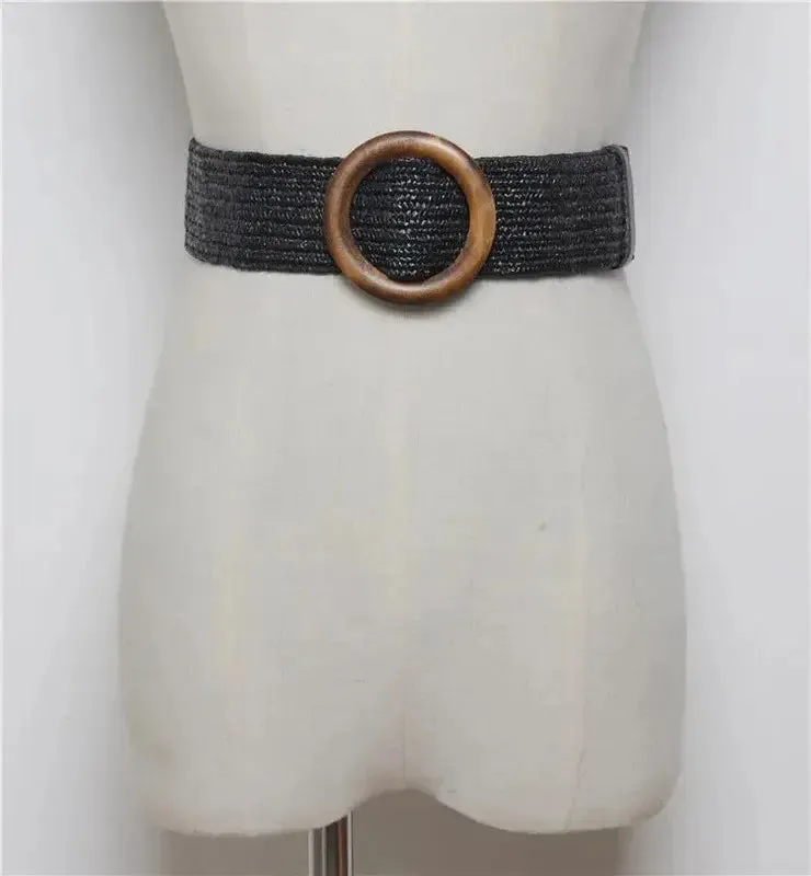 Woven Belt Boho Stretch with Wooden Buckle – Women’s Waist Clincher
