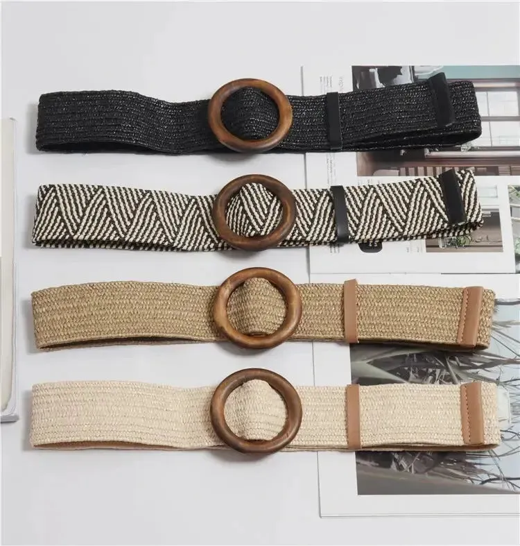 Woven Belt Boho Stretch with Wooden Buckle – Women’s Waist Clincher