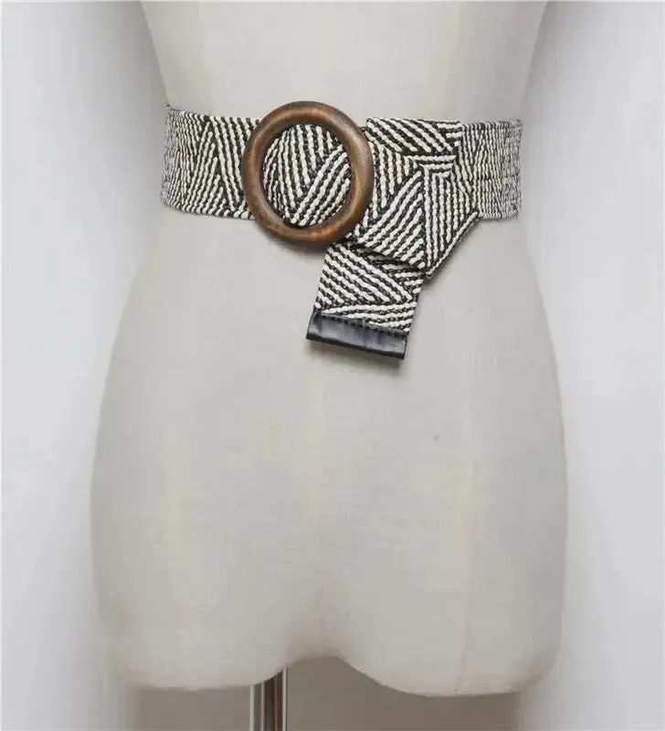 Woven Belt Boho Stretch with Wooden Buckle – Women’s Waist Clincher