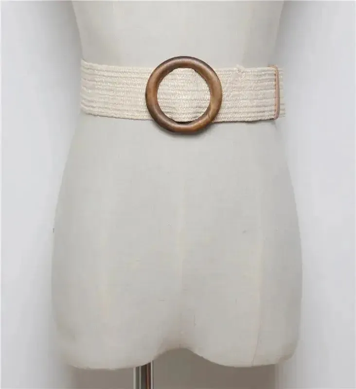 Woven Belt Boho Stretch with Wooden Buckle – Women’s Waist Clincher