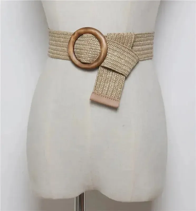 Woven Belt Boho Stretch with Wooden Buckle – Women’s Waist Clincher