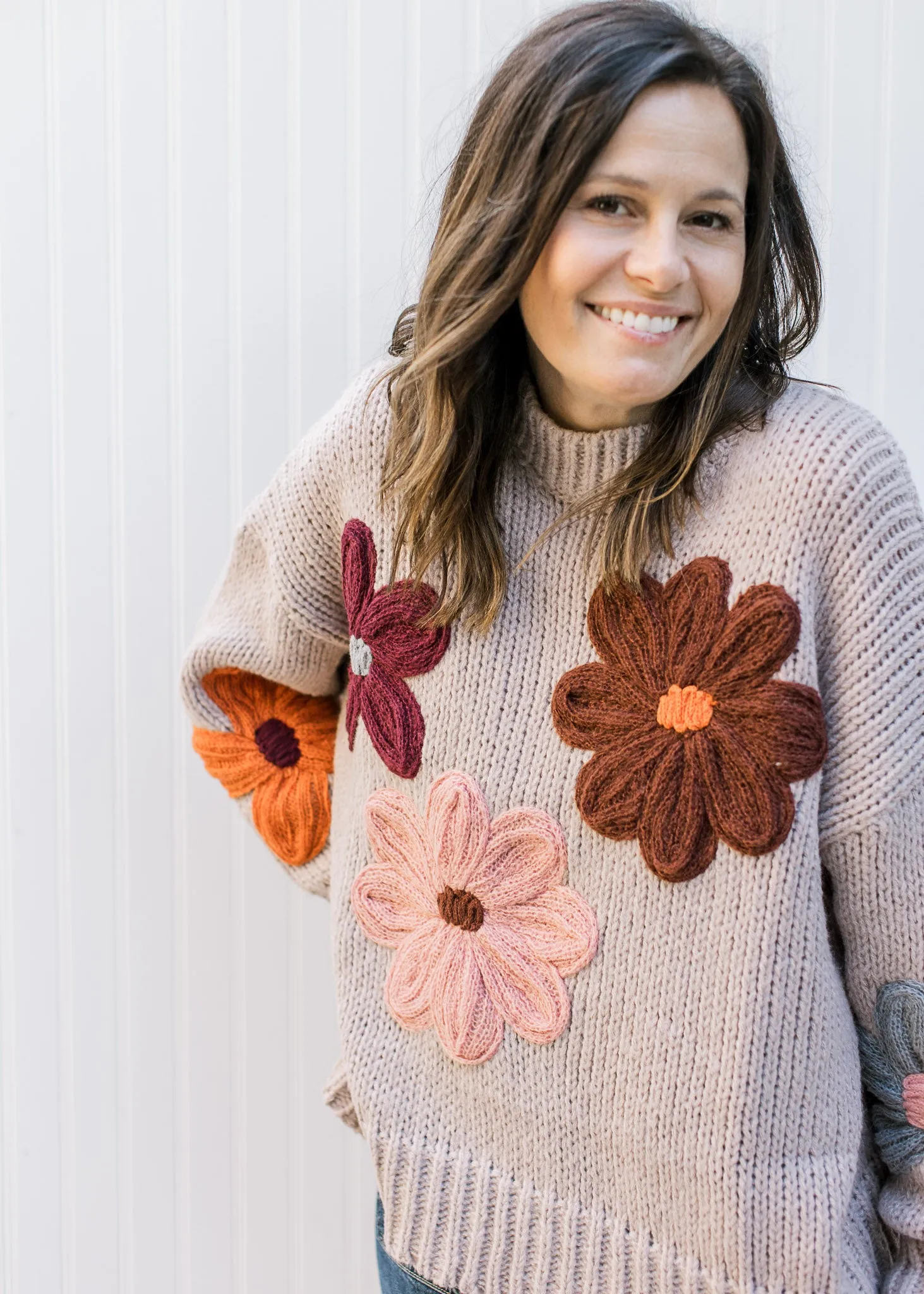XZ Natural Yarn Flowers Sweater