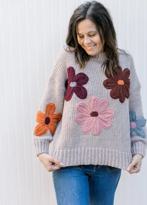 XZ Natural Yarn Flowers Sweater