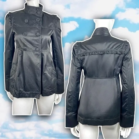 ZARA Y2k Vintage Ruffle Trim Double Breasted Blazer Jacket Office Siren Coquette