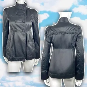 ZARA Y2k Vintage Ruffle Trim Double Breasted Blazer Jacket Office Siren Coquette