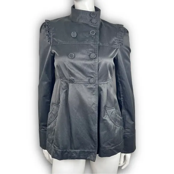 ZARA Y2k Vintage Ruffle Trim Double Breasted Blazer Jacket Office Siren Coquette