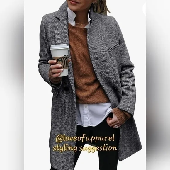 Zeagoo Notch Lapel Coat Midi Length Trench Car Coat