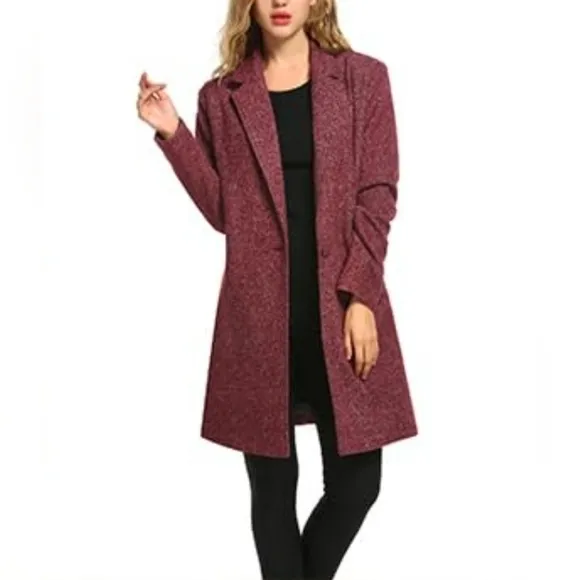 Zeagoo Notch Lapel Coat Midi Length Trench Car Coat