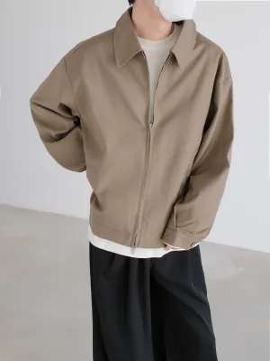 Zip Closure Plain Lapel Jacket