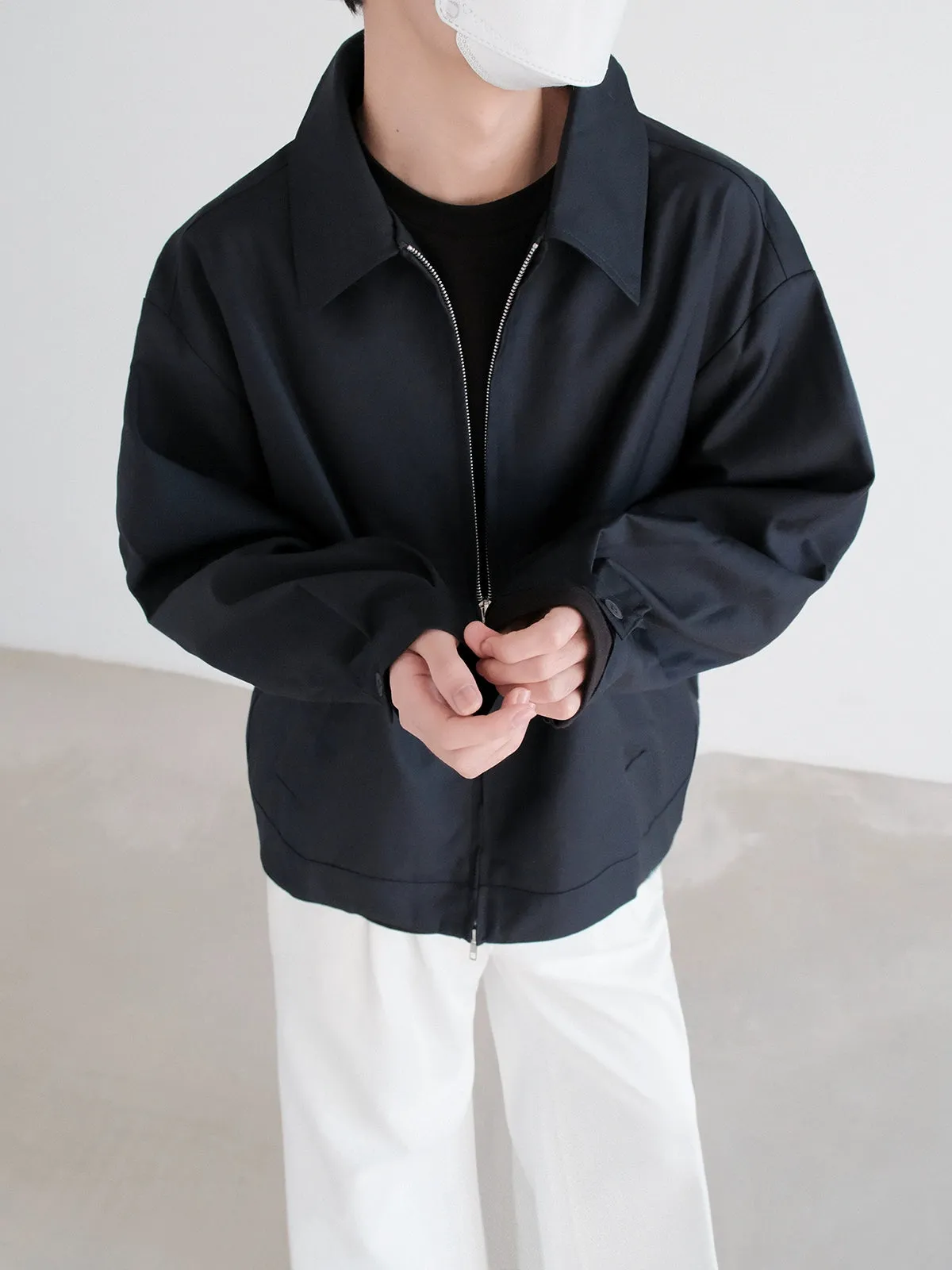 Zip Closure Plain Lapel Jacket