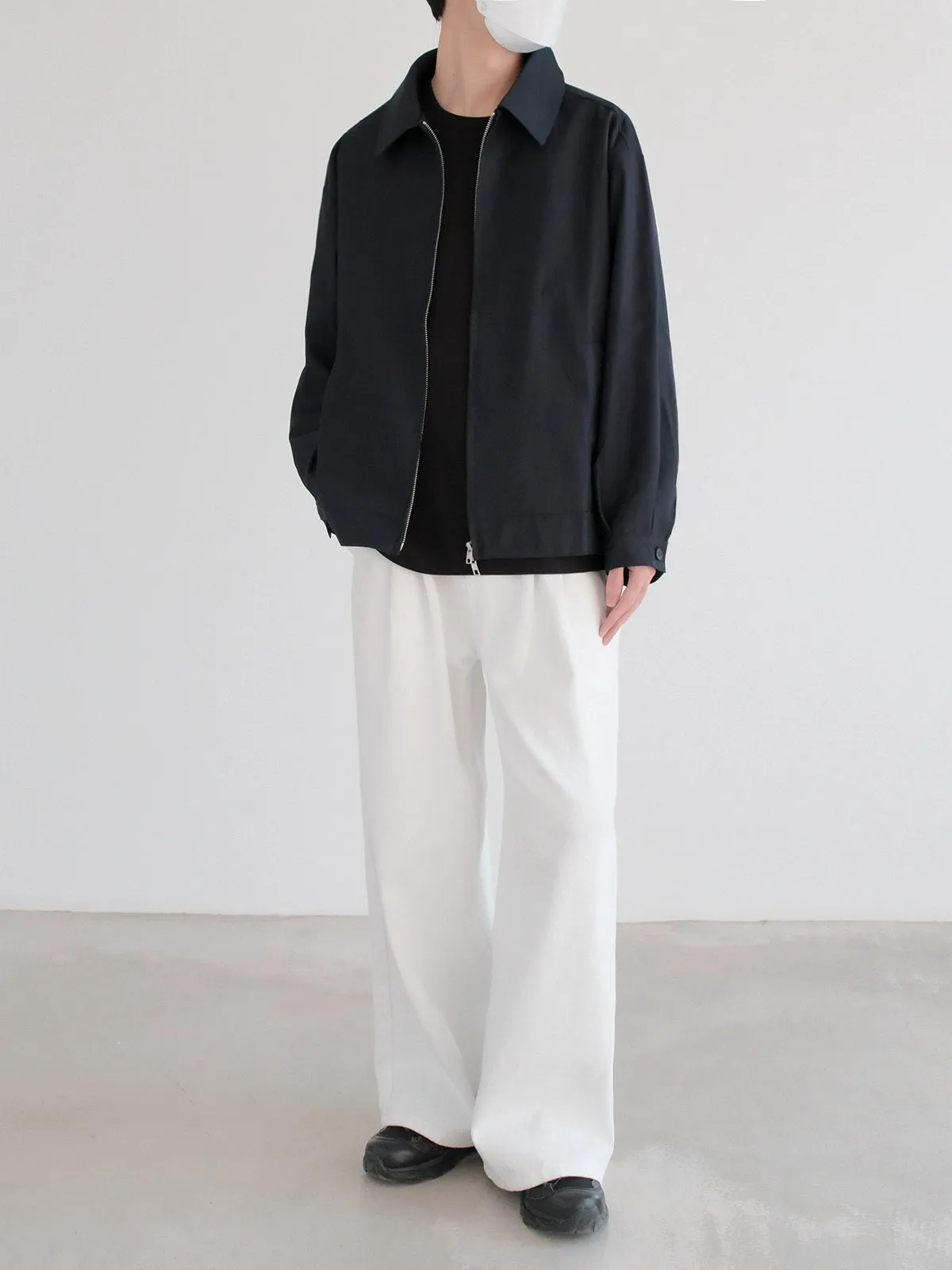 Zip Closure Plain Lapel Jacket