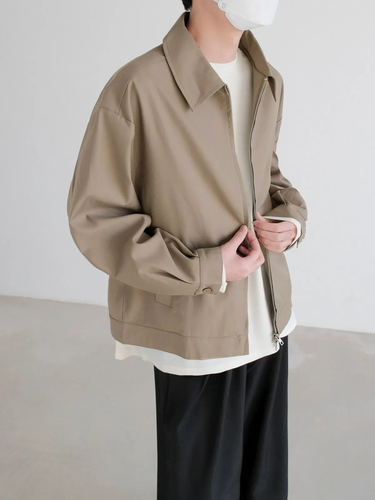 Zip Closure Plain Lapel Jacket