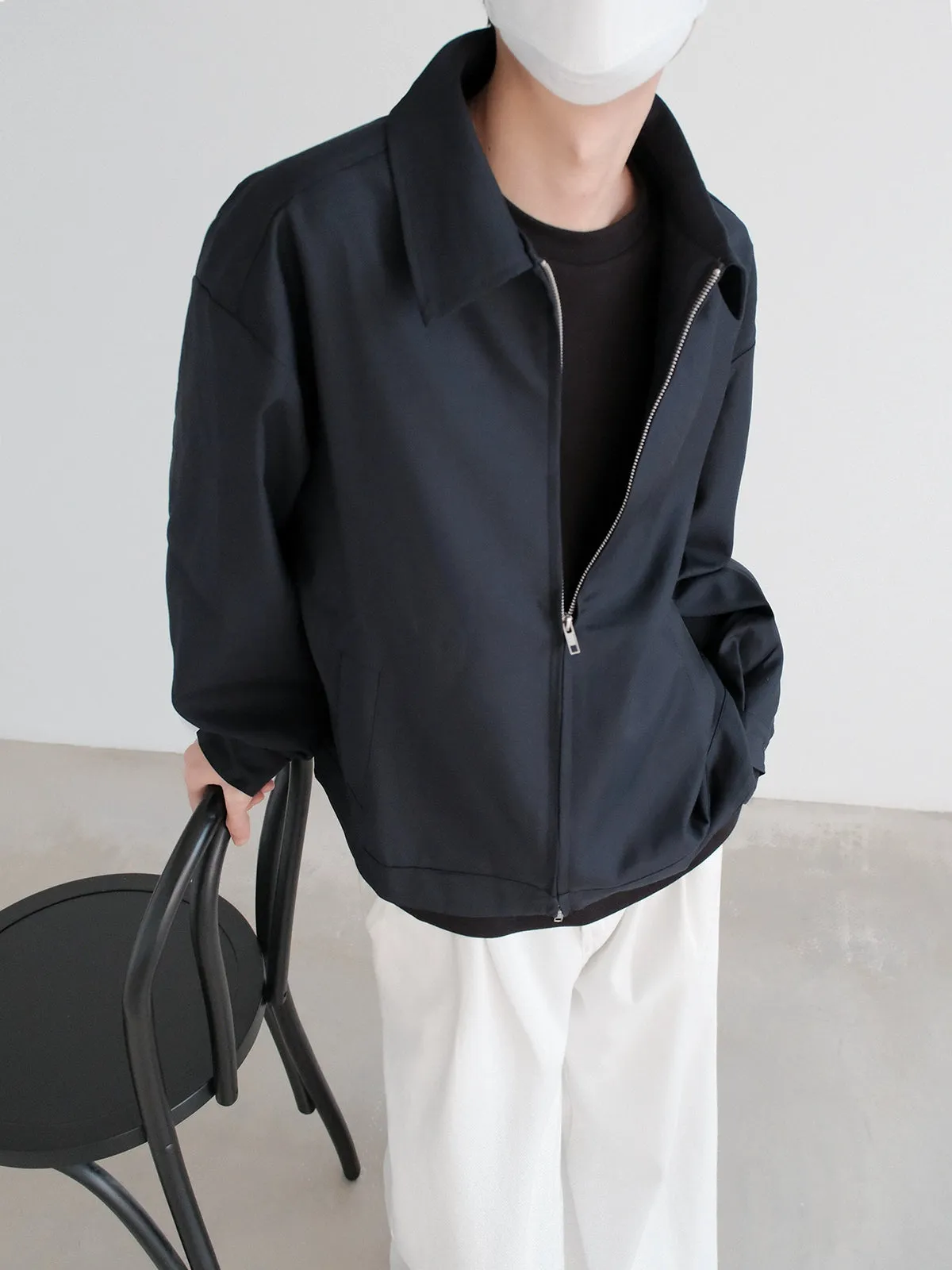 Zip Closure Plain Lapel Jacket