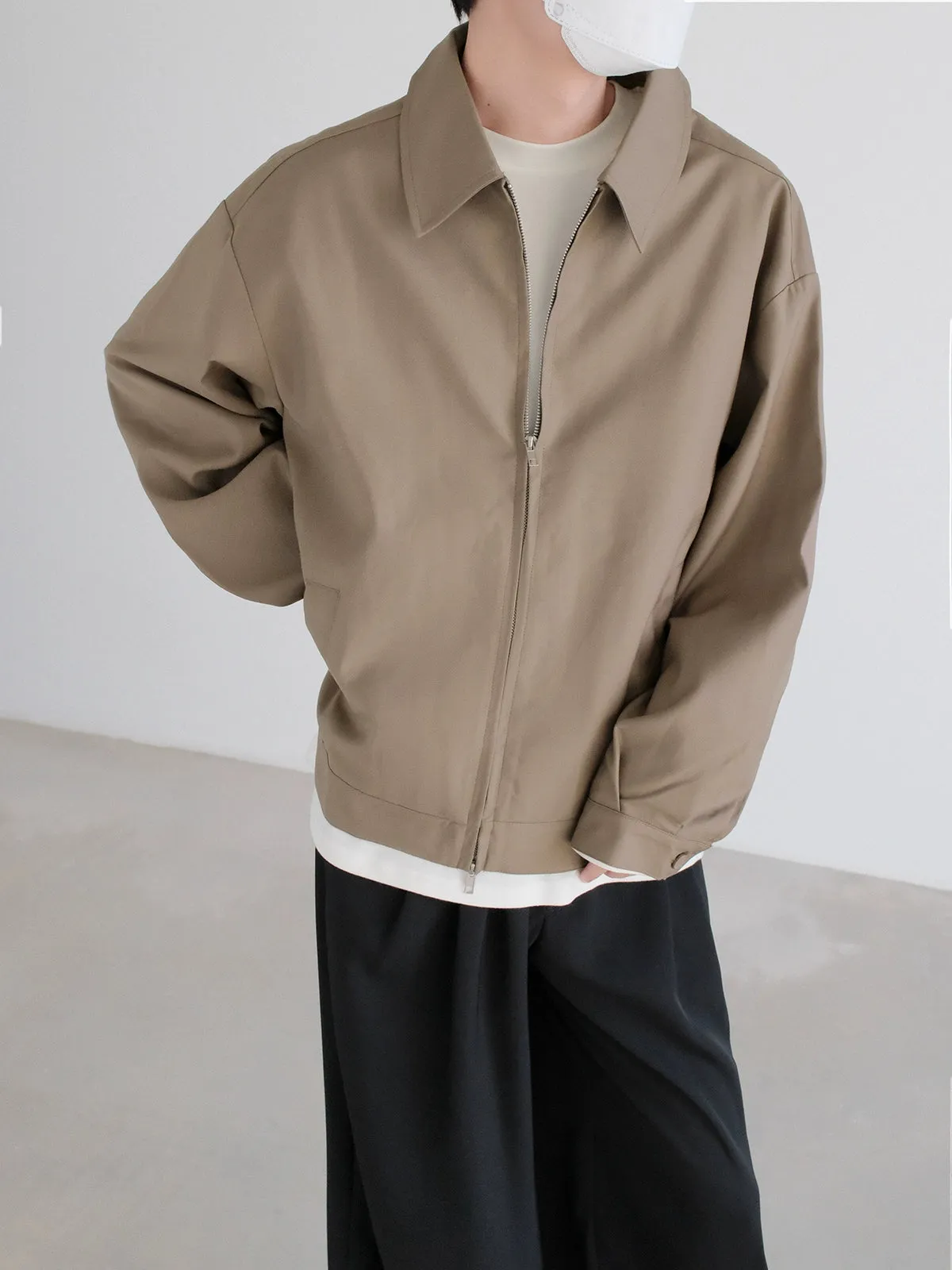 Zip Closure Plain Lapel Jacket