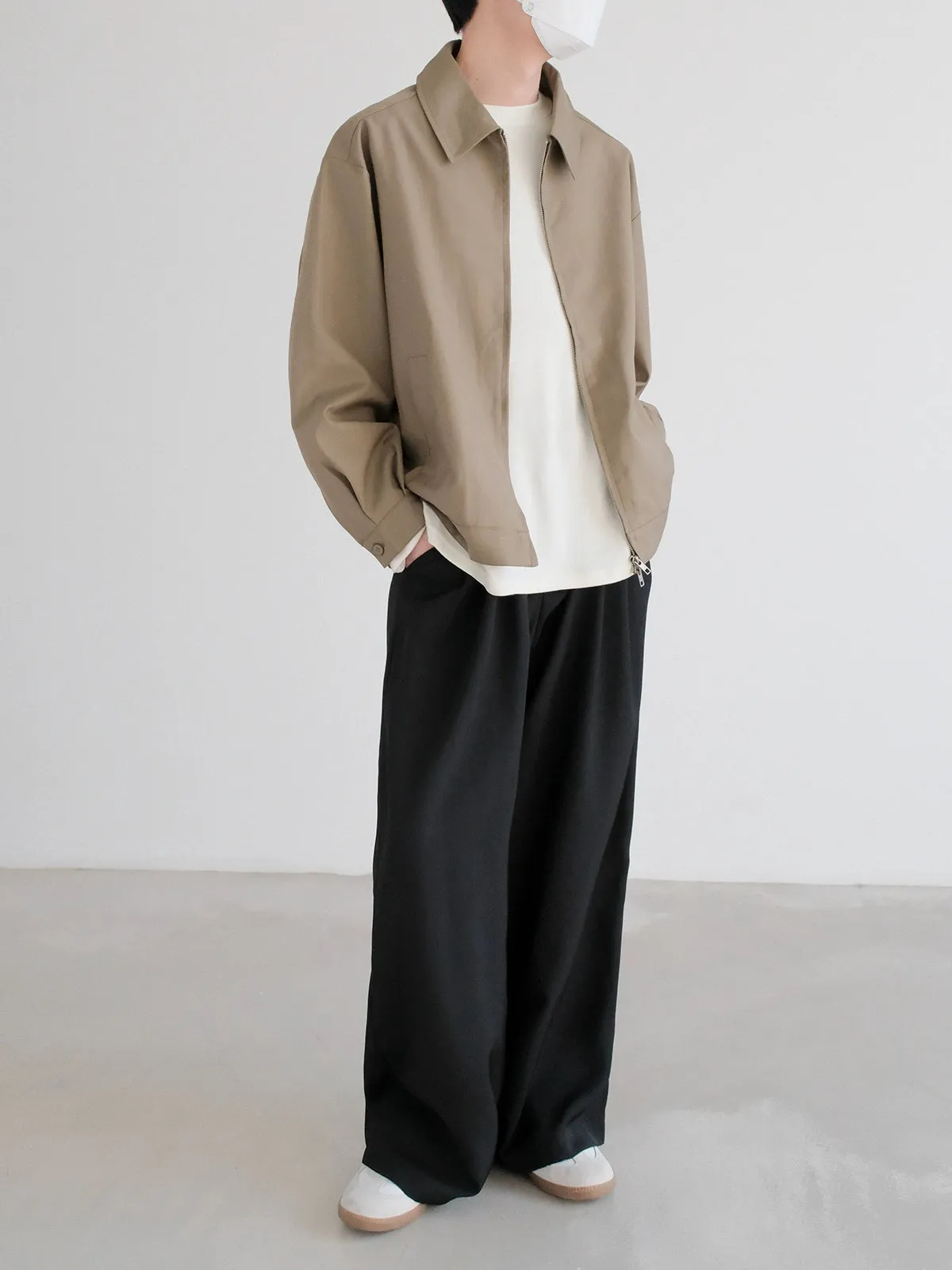 Zip Closure Plain Lapel Jacket