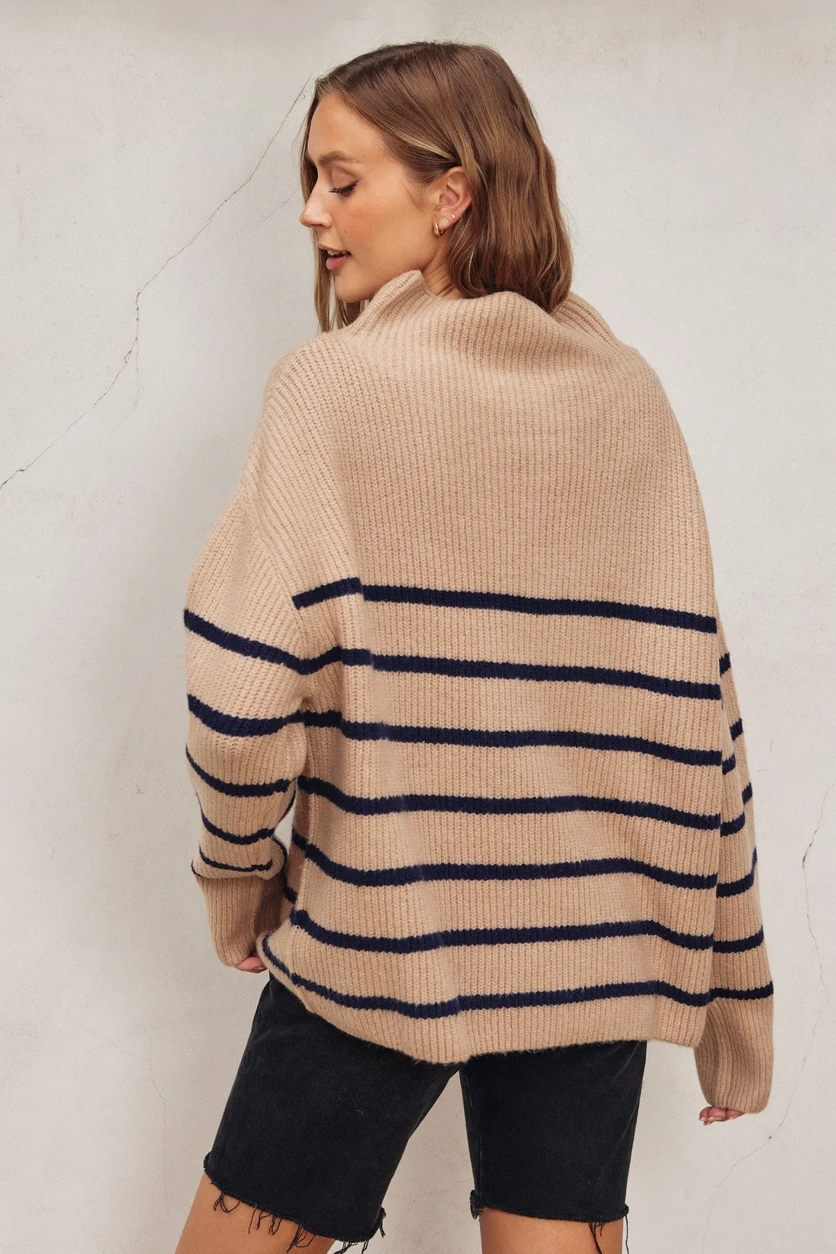 Zoey- High Neck Striped Sweater